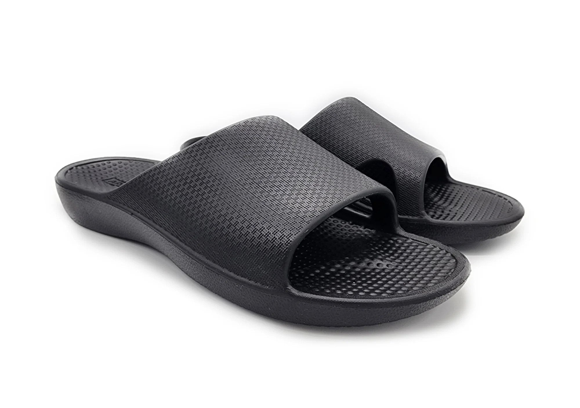 Rebound Orthotic Slides Black Front Angle