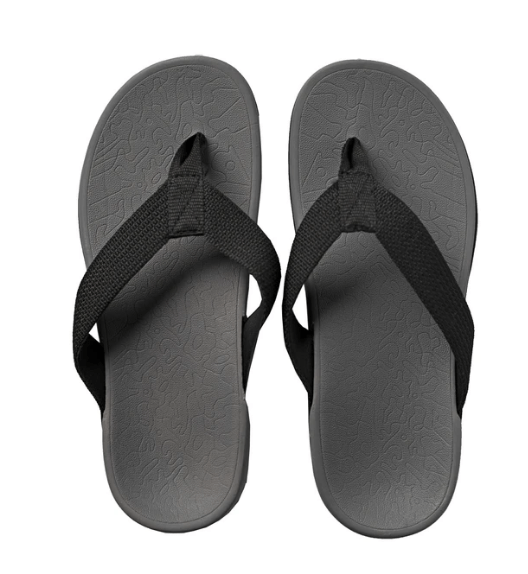 Foot HQ Footwear Axign Orthotic Flip Flops with Arch Support – Grey w/ Black Strap